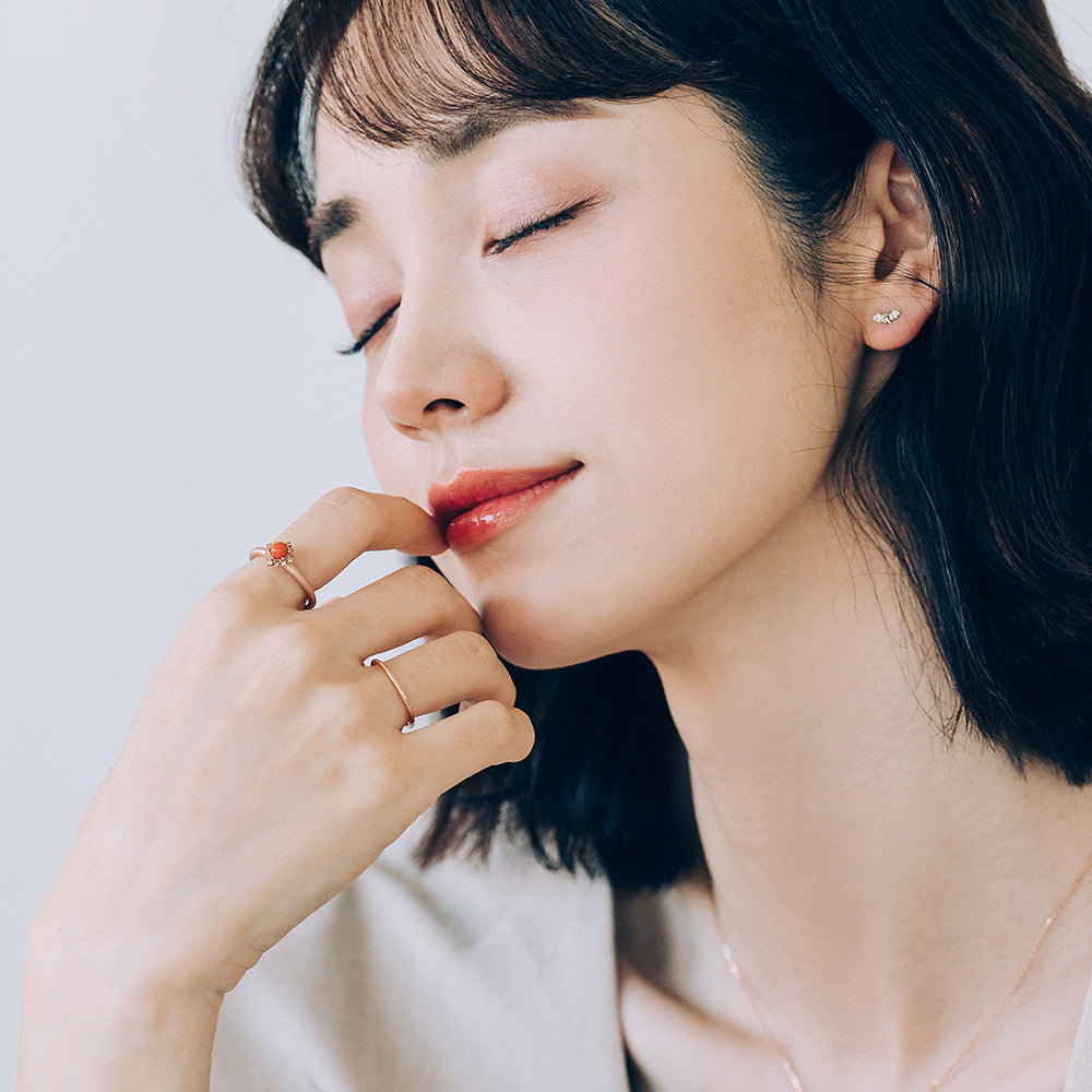 natural coral diamond A+++ ring wedding band 14k 18k gold