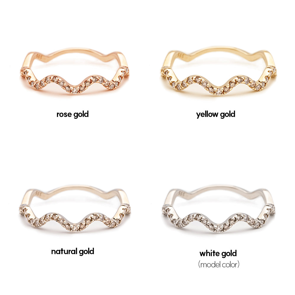 gold diamond A+++ wave ring wedding band gift