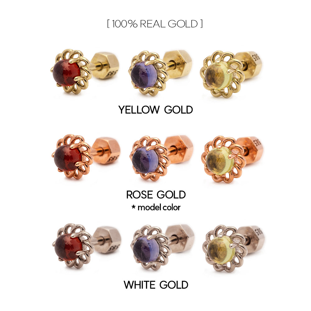 14K 18K gold piercing errings natural stone simple custom jewerly