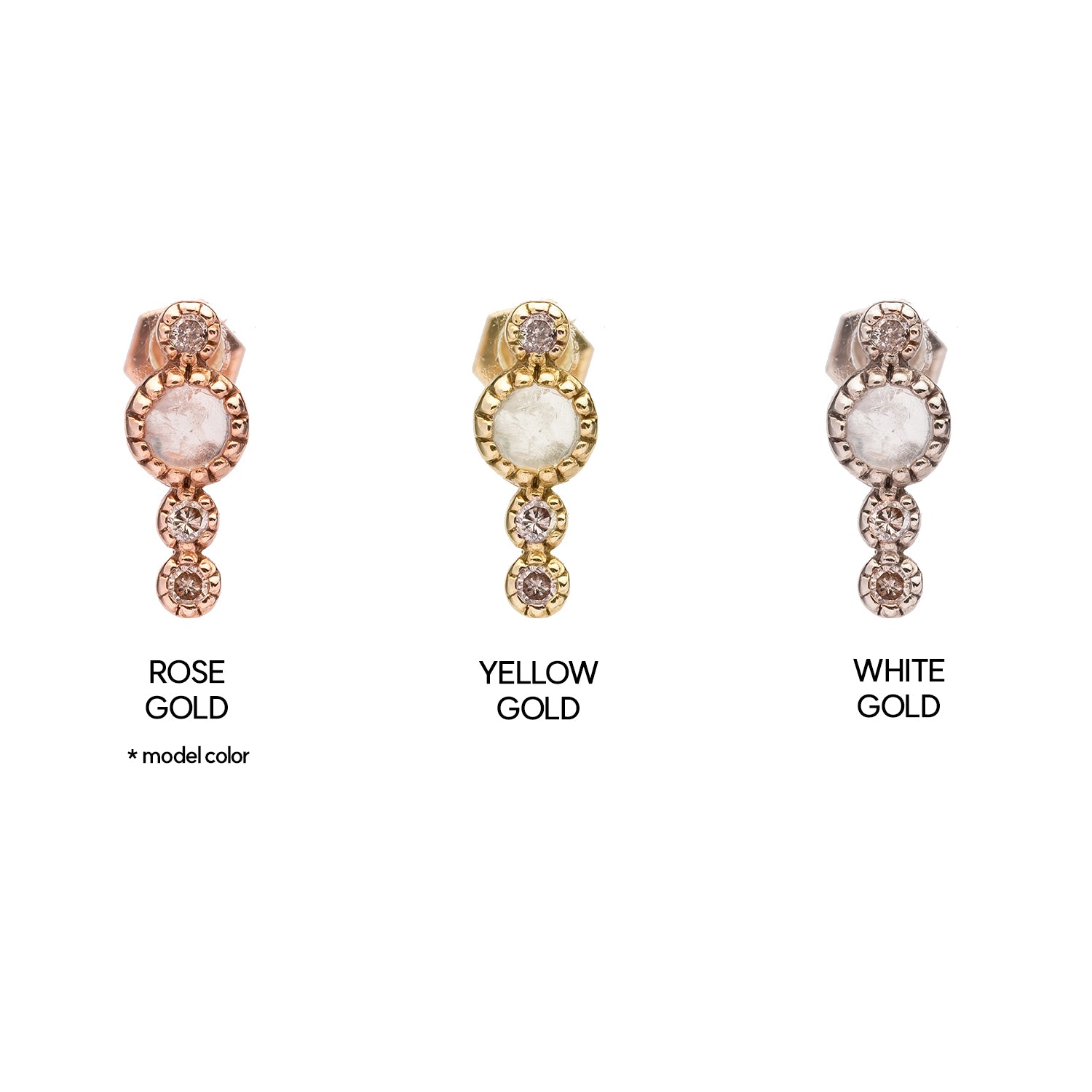 14K 18K gold diamond piercing errings moonstone natural custom jewerly