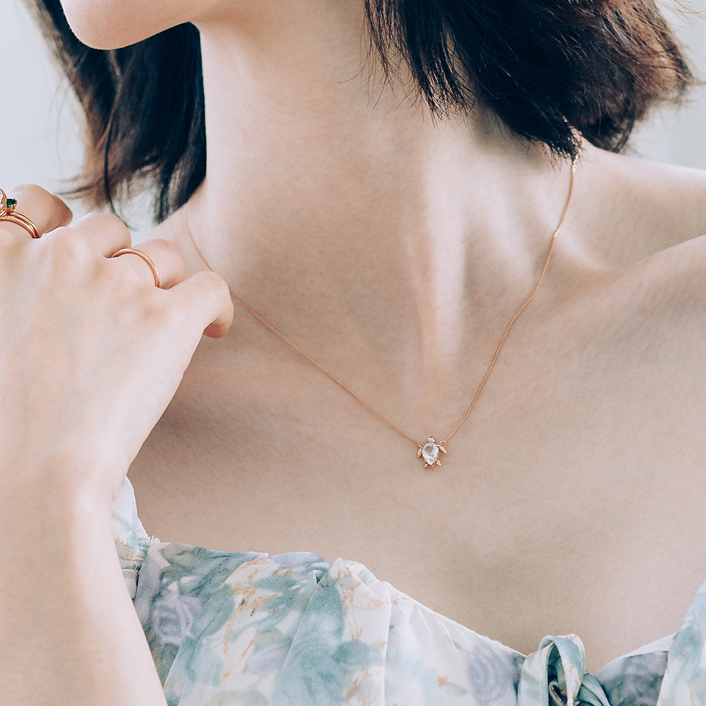 natural white topaz A+++ turtle lucky GOLD 14k 18k necklace