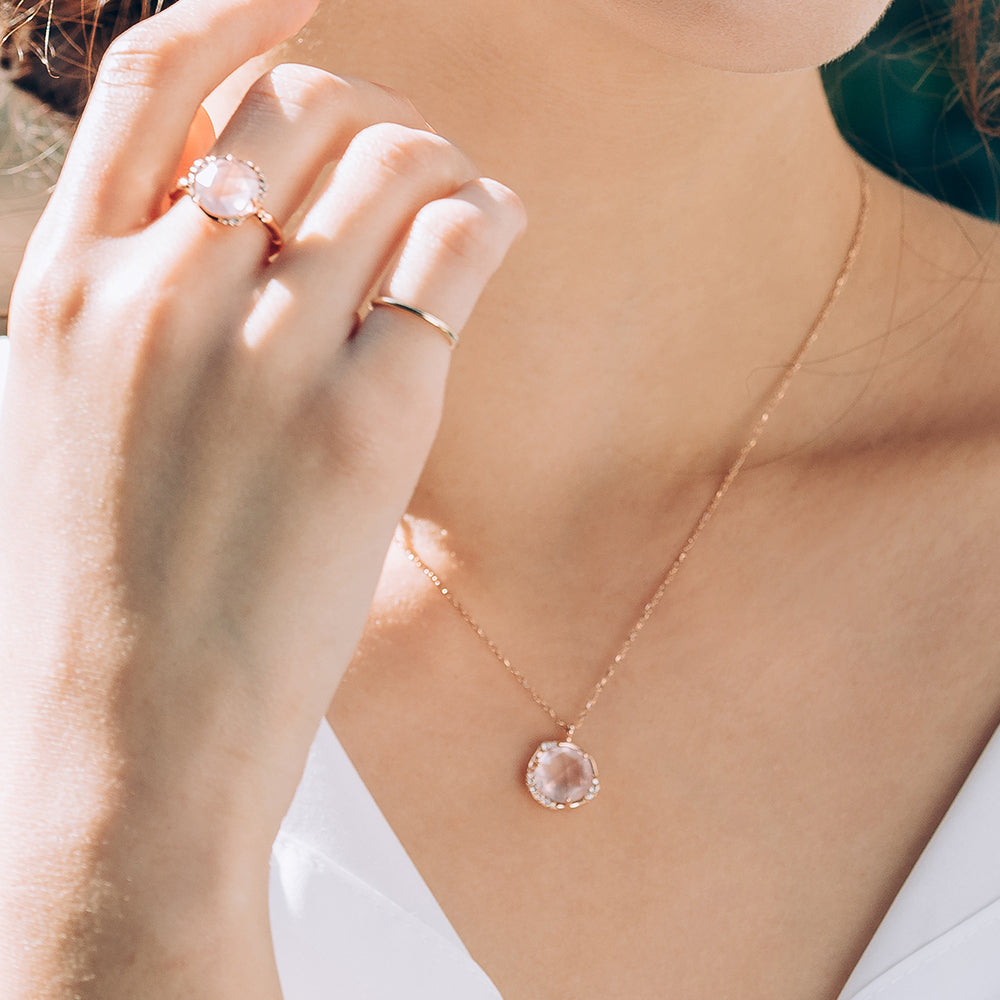 14k 18k Rose Quartz(pink an amethyst) gold NECLACE korea jewerly