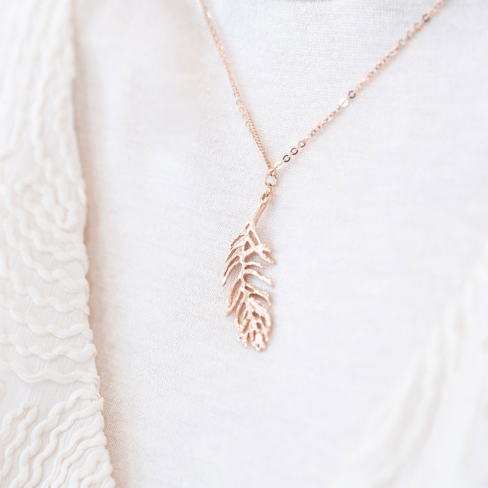 14K 18K unbalance chain leaf NECKLACE gift wedding