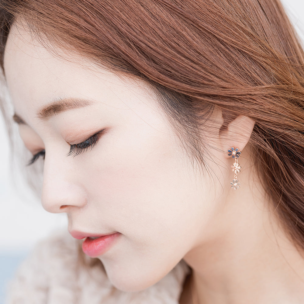 14K gold earring 18K diamond custom flower drop earring korea jewelry