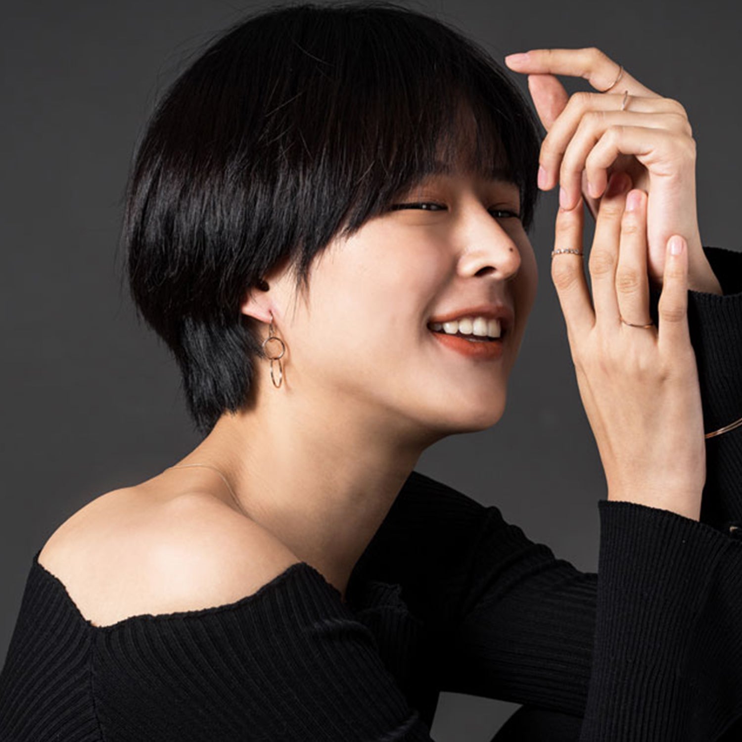 GOLD 14k 18k two ring drop earring daily hook K jewerly customizing