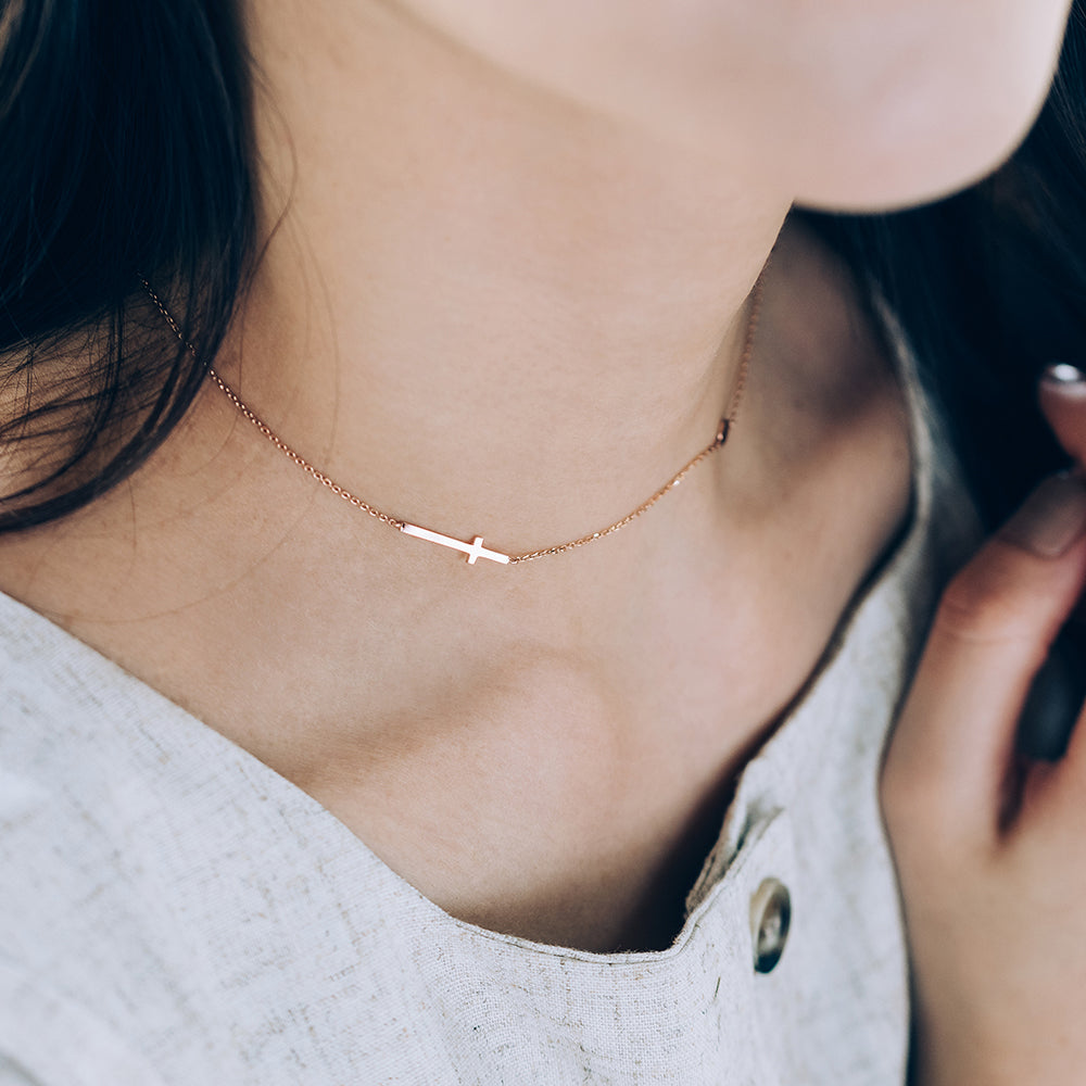 14K 18K Gold Chain Choker Necklace with Cross