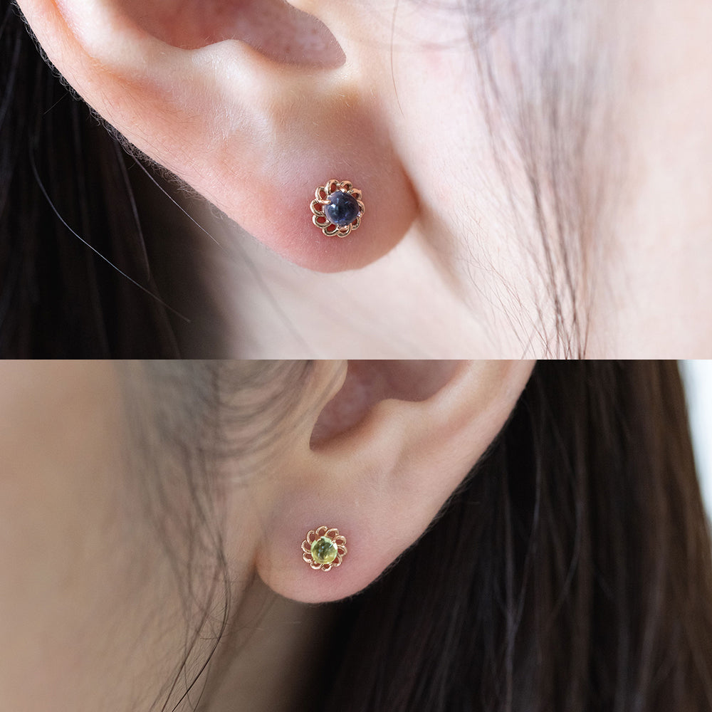 14K 18K gold piercing errings natural stone simple custom jewerly