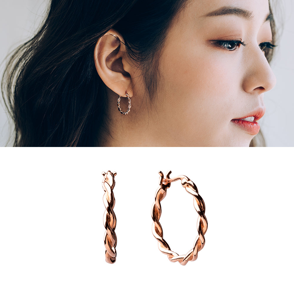 14k twist gold hoop earrings 18k women handmade korea jewelry gift for her