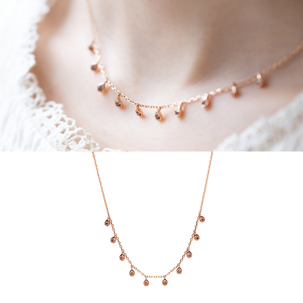 GOLD 14k 18k drop necklace brown stone anniversary girt