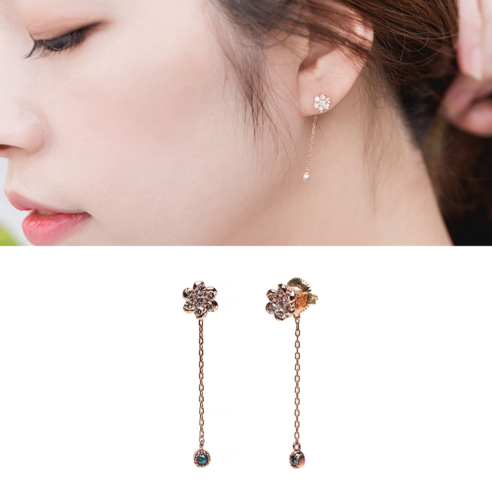 diamond earring 14k 18k gold earring flower dia drop earring