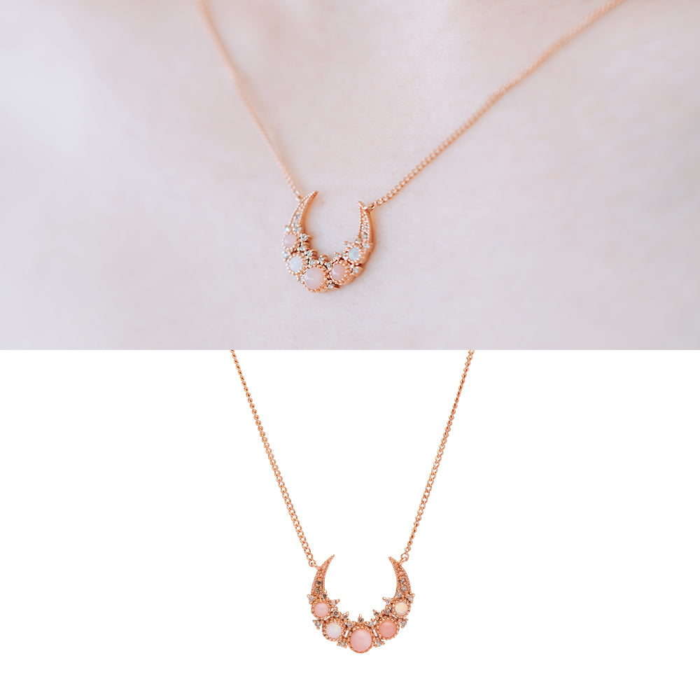 14k 18k natural pink opal cognac diamond A+++ GOLD necklace K jewerly