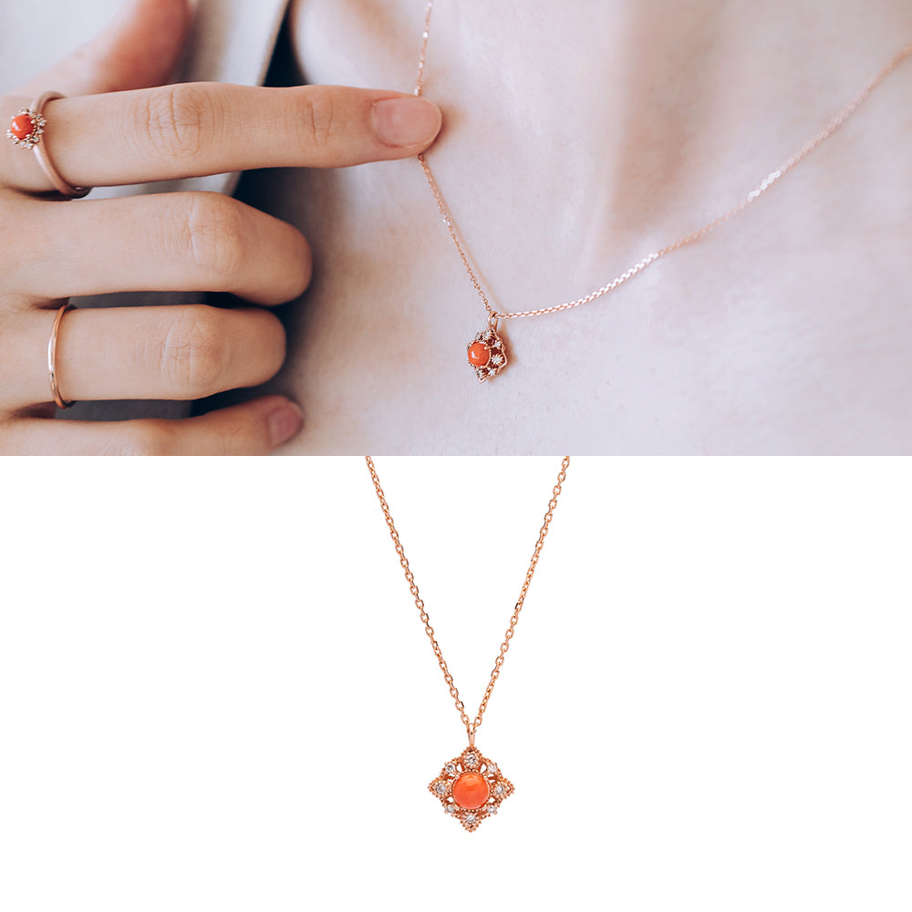 NATURAL Coral diamond A+++ necklace GOLD 14k 18k gilft jewellery handmade