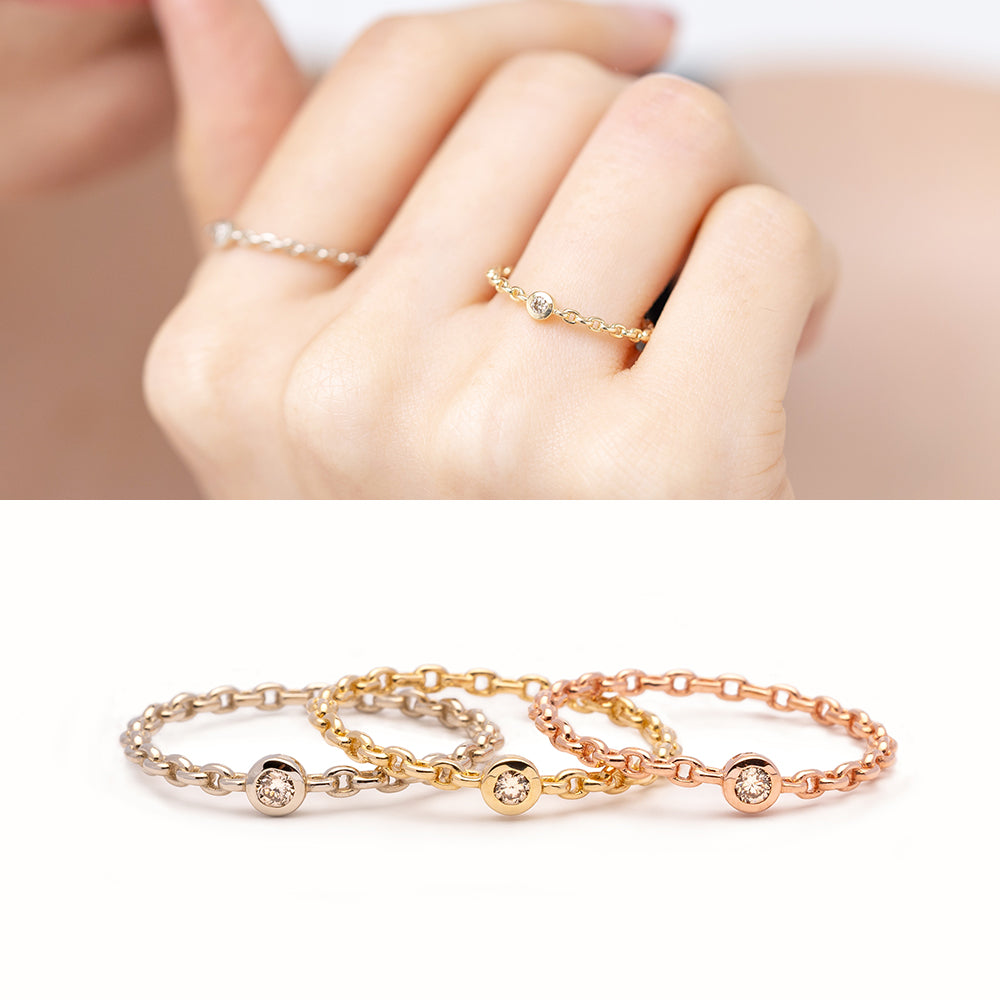 gold diamond chain ring cognac A+++ couple ring