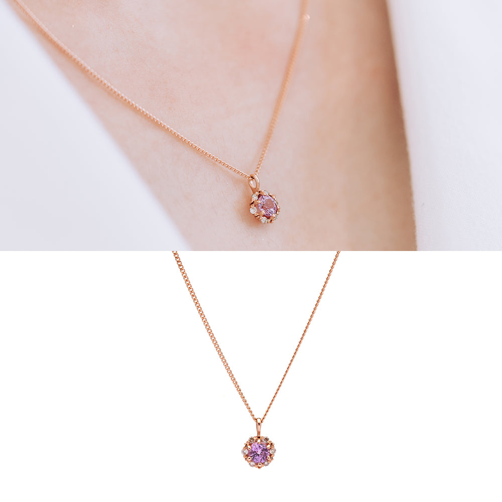 pink sapphire cognac diamond A+++ gold 14k 18k necklace gift bridal