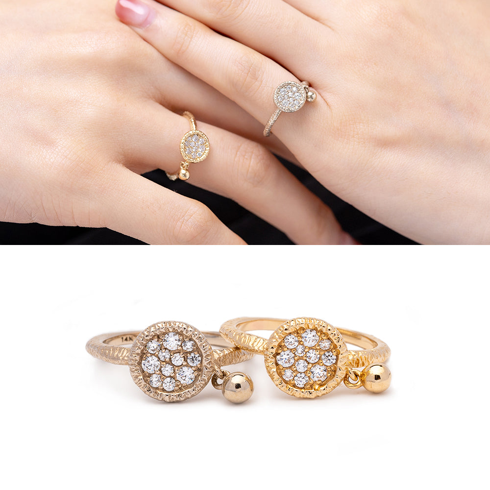 gold diamond wedding charm Dangle Ring vintage handmade korea ring 14k 18k