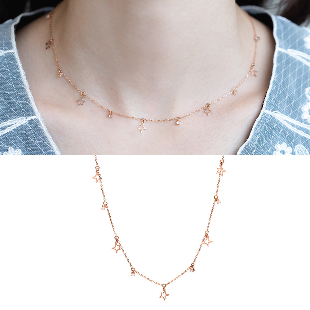 star chain necklace signity gold chocker 14k 18k girlfriend gift