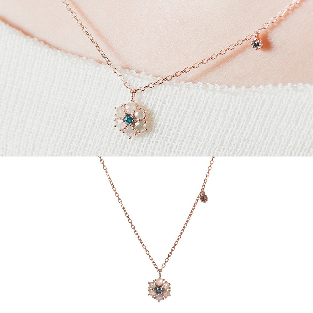 14K 18K grey blue rough diamond A++ GOLD Necklace flower