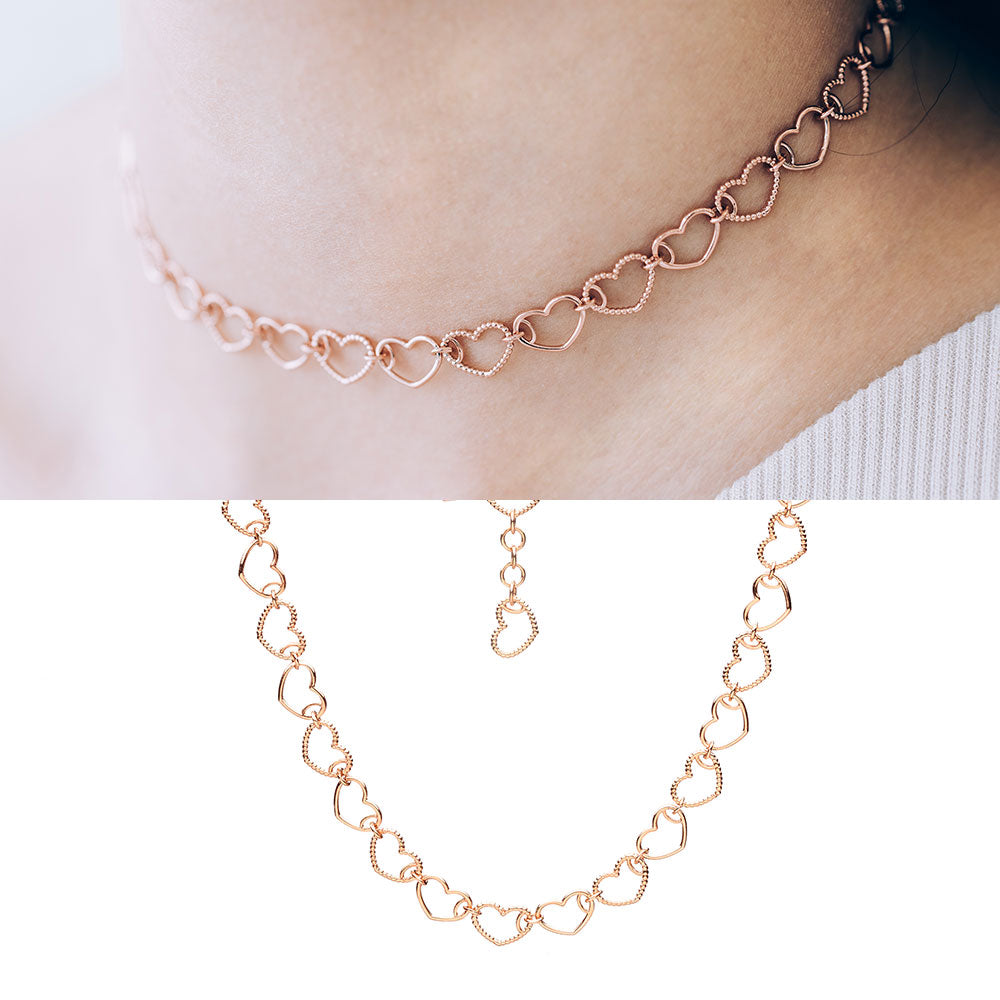 14k 18k bold heart chain GOLD necklace chocker 13~15" jewerily gift