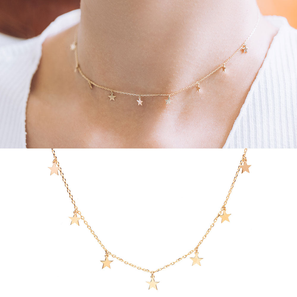 gold star chocker necklace 14k 18k GOLD girt 20s30s daily simple