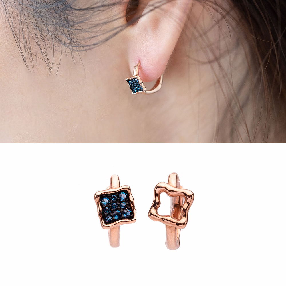 14k blue diamond A+++ gold earring 18k unbalance one-touch earring