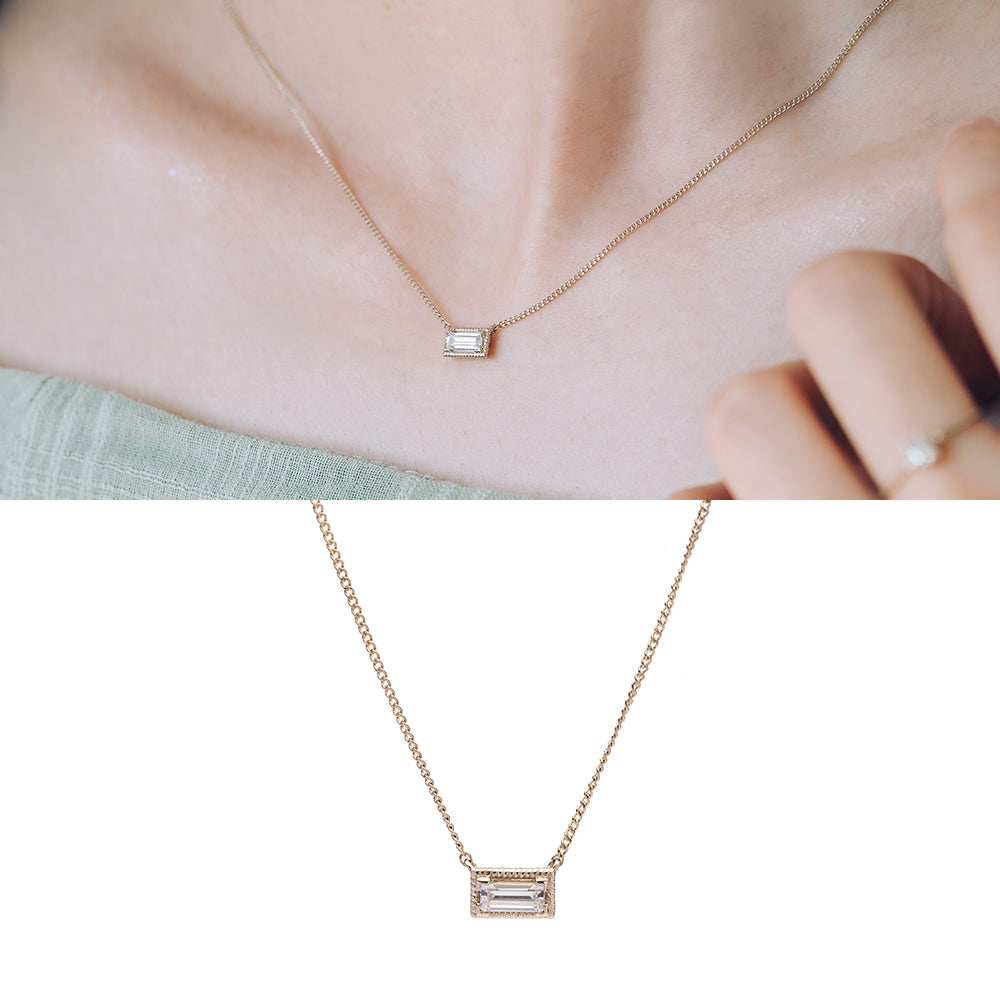 Baguette cutting Q stone necklace gold 14k 18k