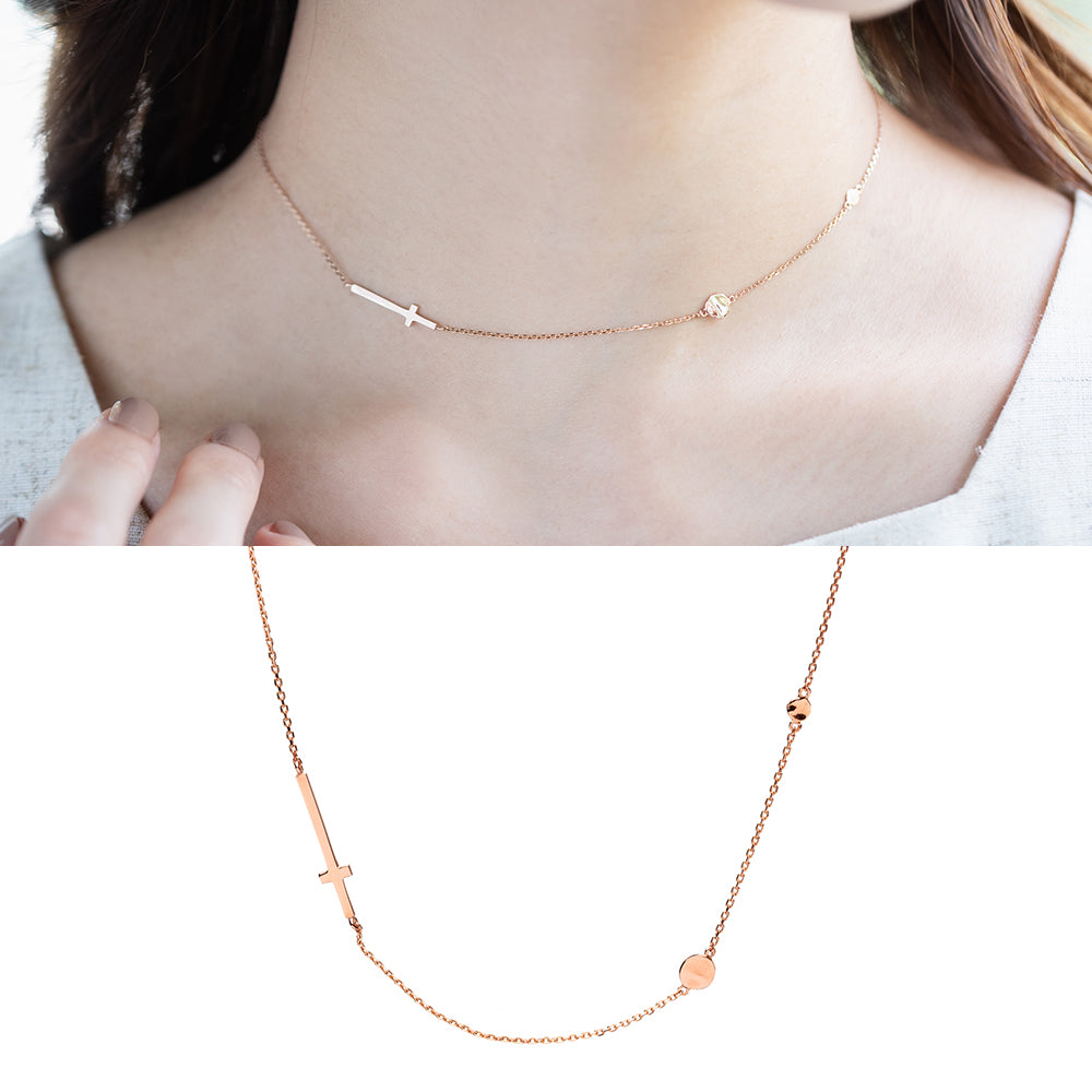 14K 18K Gold Chain Choker Necklace with Cross