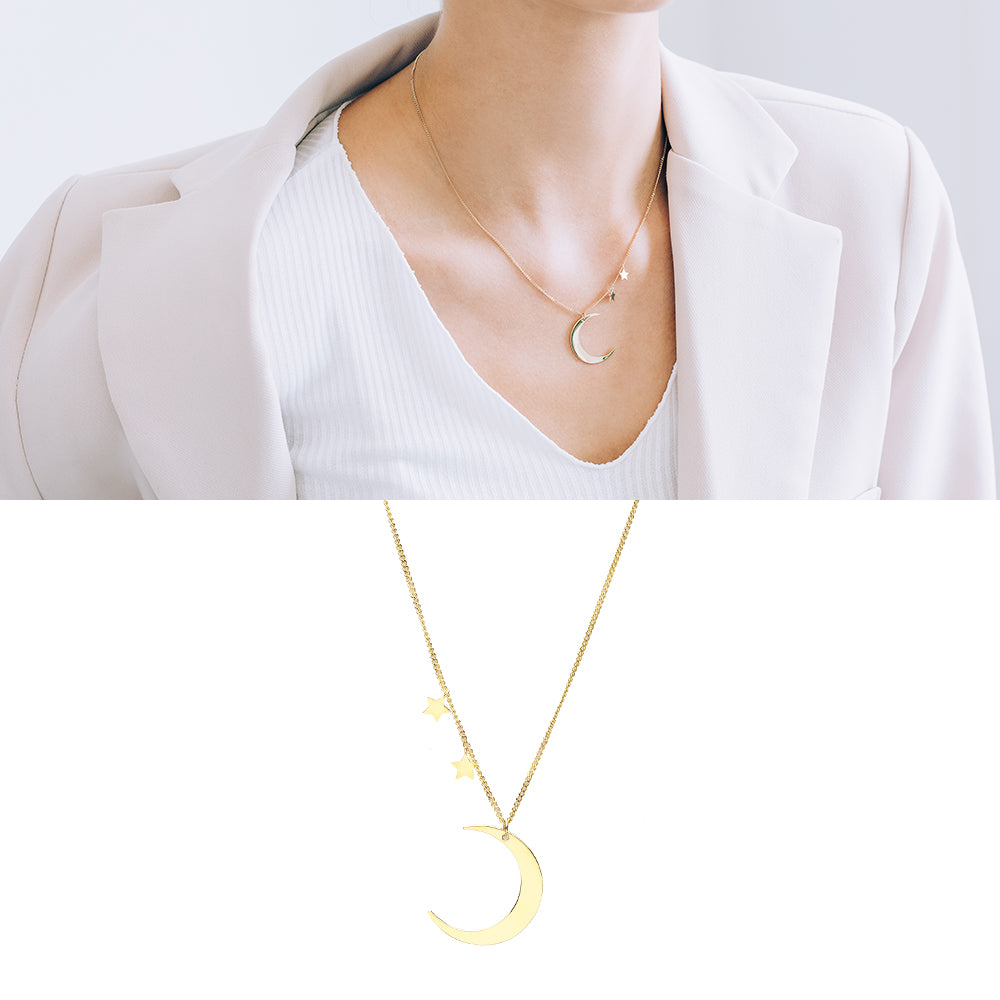 14k 18k GOLD long necklace 45cm 17.5" moon star chain daily necklace
