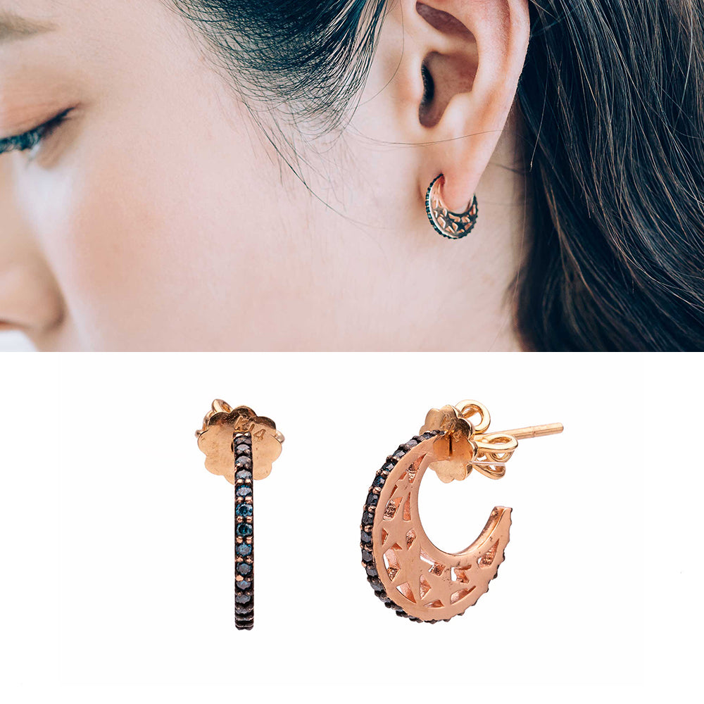 14k blue diamond A+++ 46 piece moon gold earring 18k K jewellery