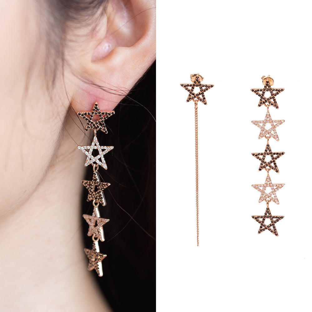 14k gold long earring 18k stars design handmade K jewellery jewelry