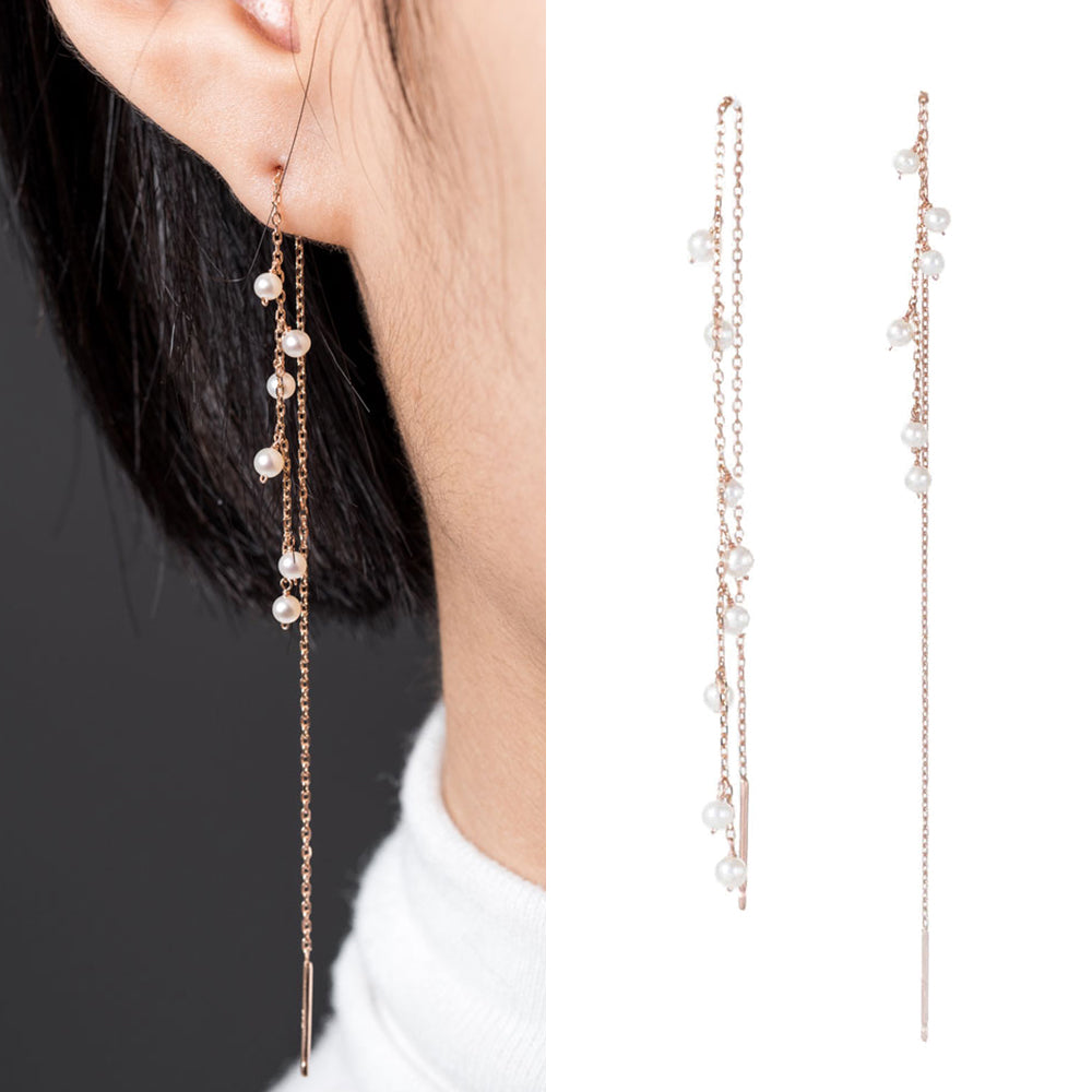 14k 18K pearl gold earring long chain K jewellery gift