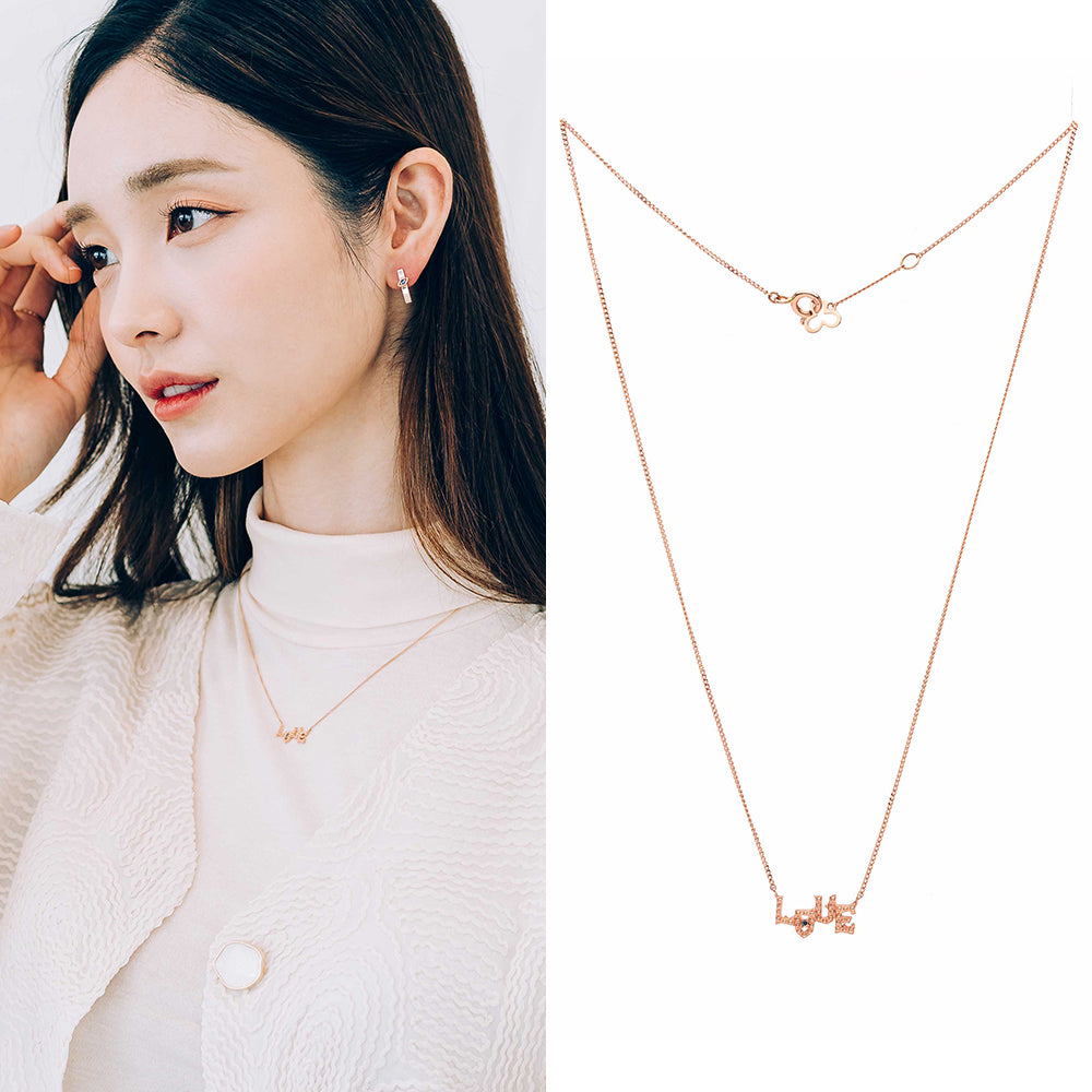 blue diamond A+++ love lettering necklace GOLD 14k 18k