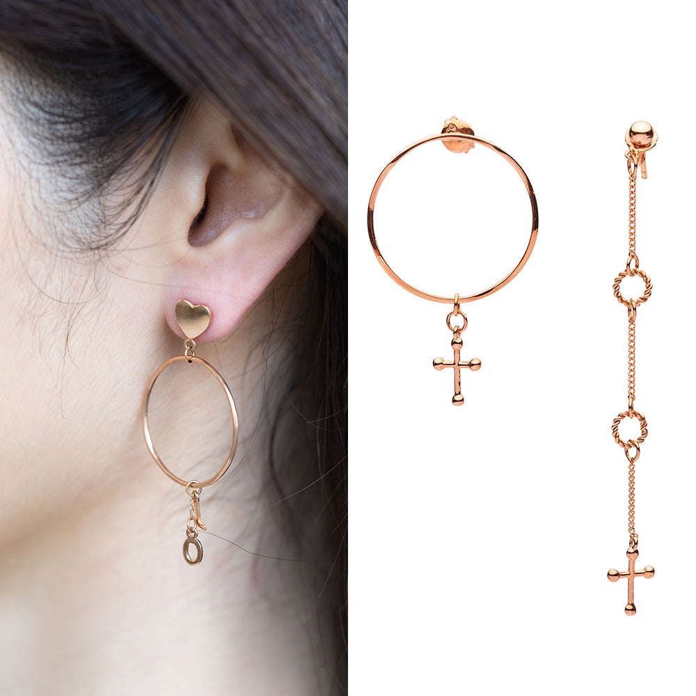 14k 18k long unbalance cross GOLD earring long chain earring K jewellery jewelry