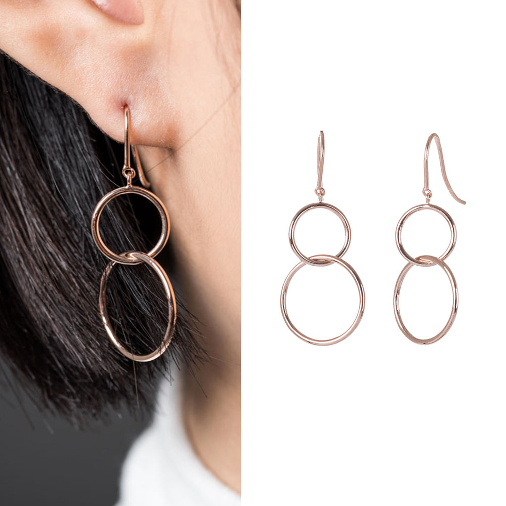 GOLD 14k 18k two ring drop earring daily hook K jewerly customizing