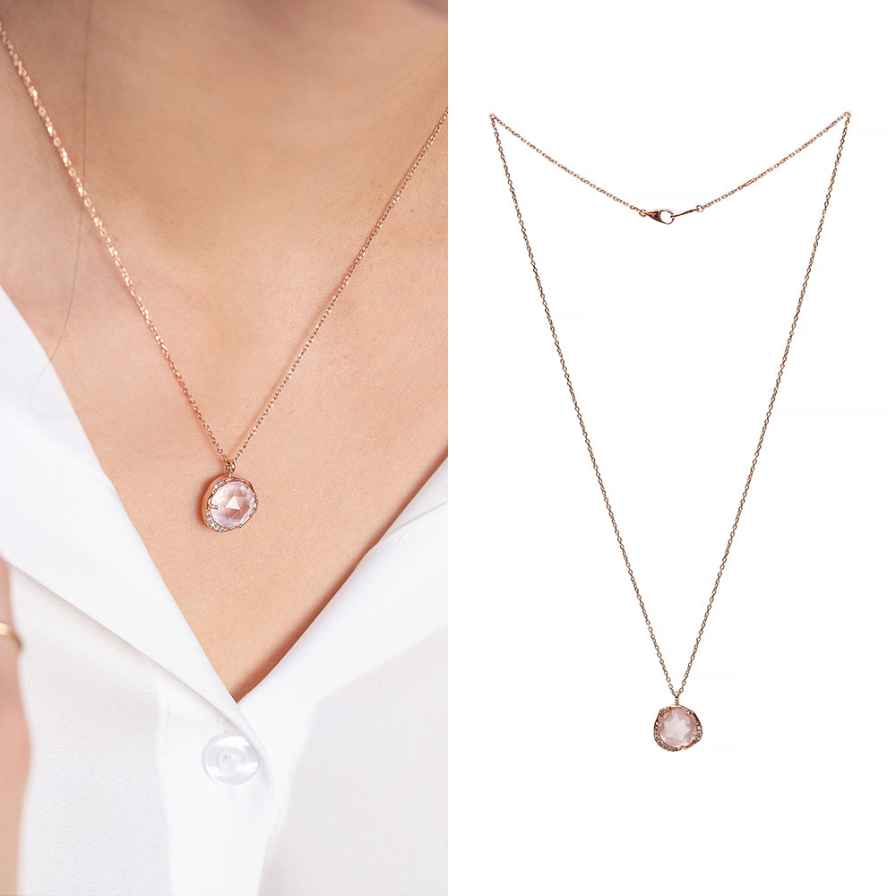 14k 18k Rose Quartz(pink an amethyst) gold NECLACE korea jewerly