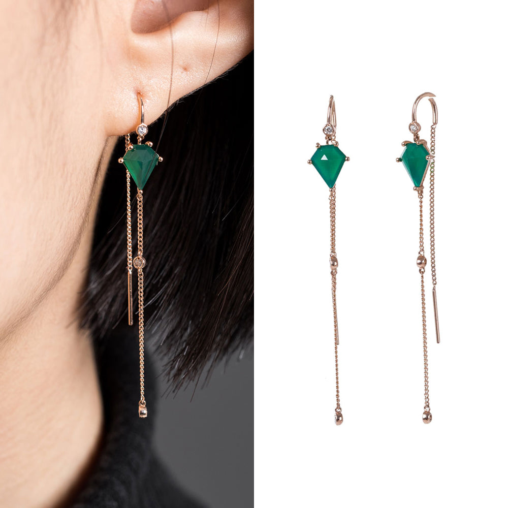 14k 18k gold chain green onix earring  K jewellery jewelry