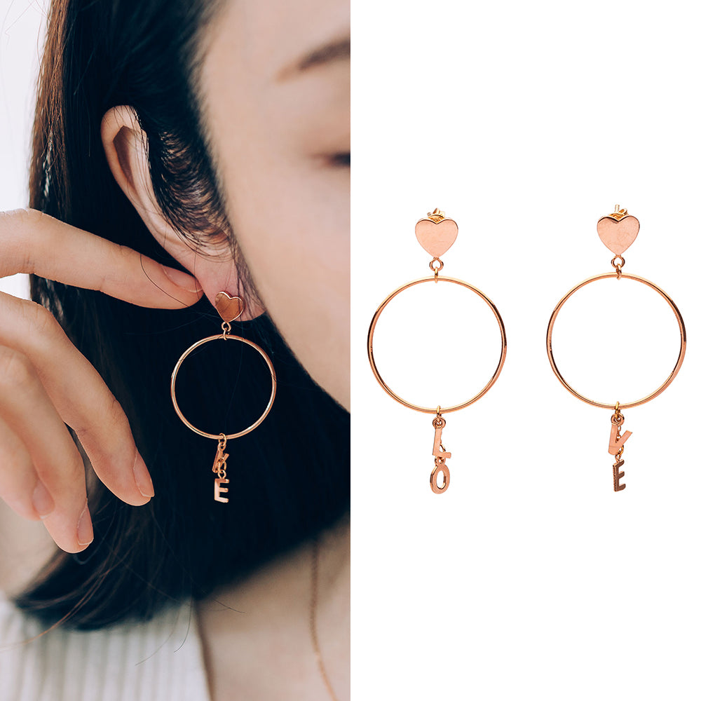 14k 18k gold hoop earring big round LOVE unique women earring custom jewerly