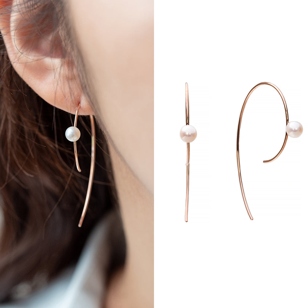 14k gold pearl earrings 18k round ong women Genuine cultured pearl