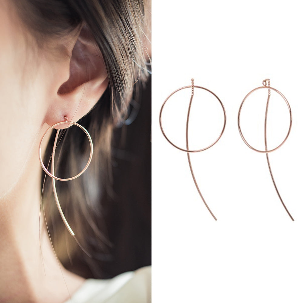 14k gold drop earrings 18k round ring earring long women 585 750 gift