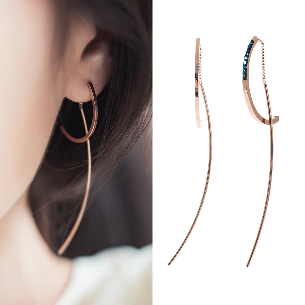 14k blue stone earring 18k blue diamond unbalance dropearring