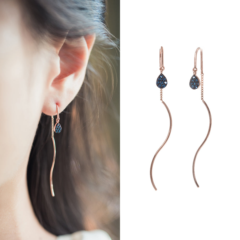 18k 14k drop earring blue diamond signity wave anniversary gift women