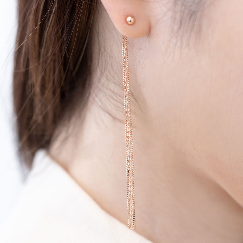 14K long chain gold earring leaf unbalance women 18K earring