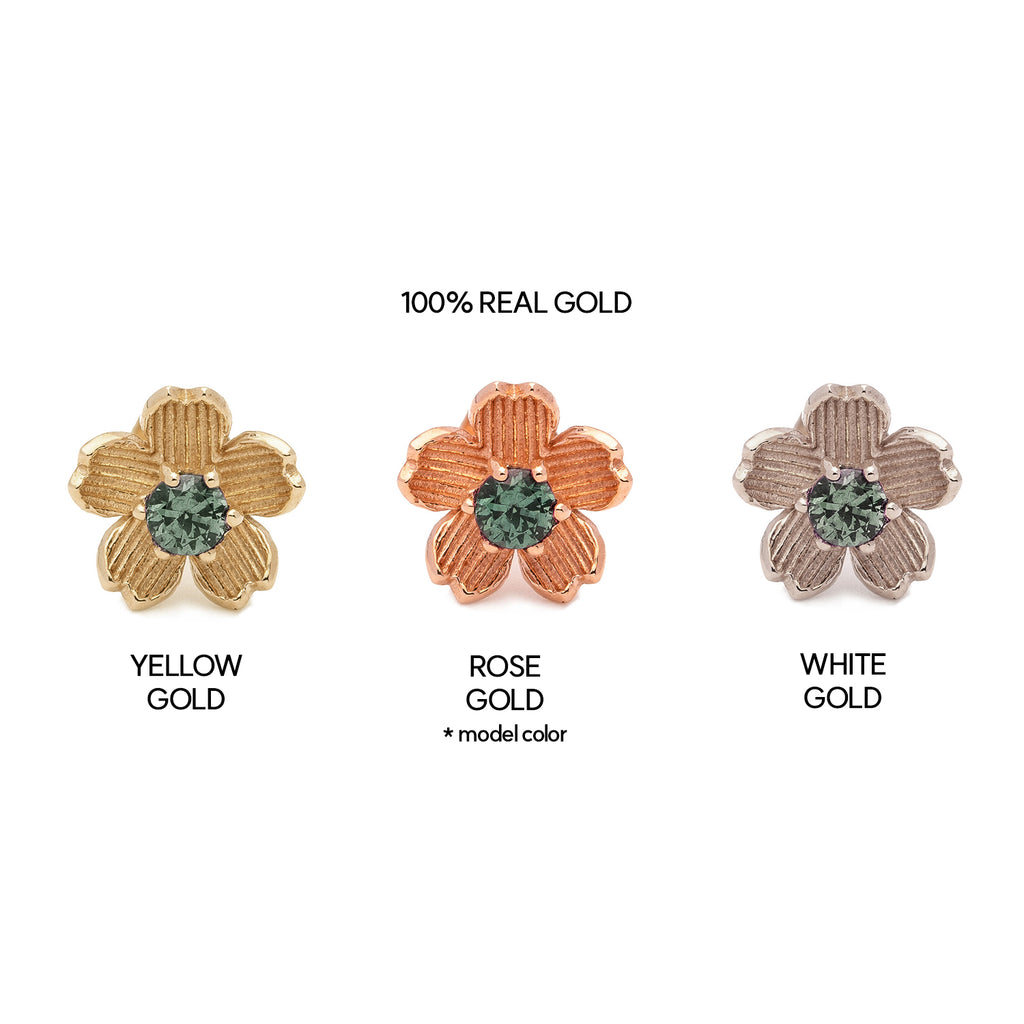 14K 18K gold piercing errings natural stone tourmaline simple jewerly