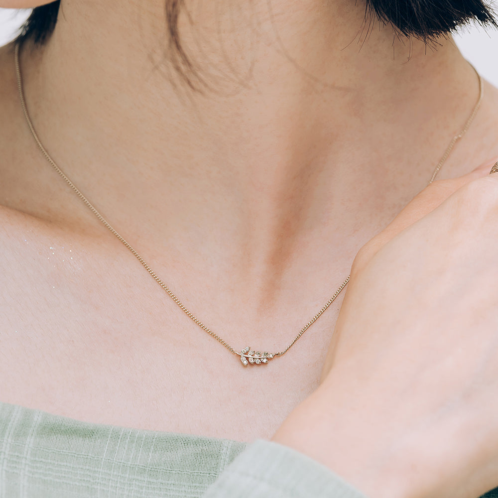 leaf diamond A+++ gold 14K 18K necklace anniversary gift jewellery