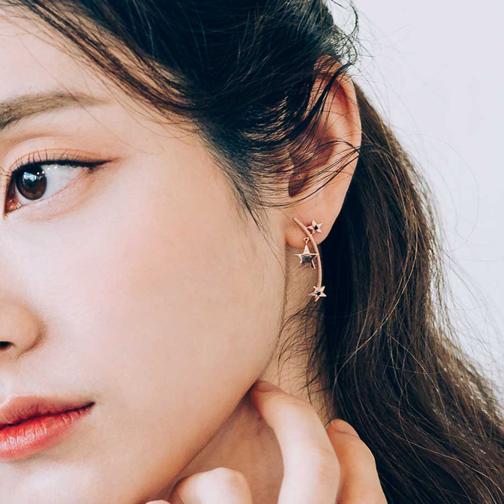 14k gold earring black diamond simple women gift K jewelry jewellery