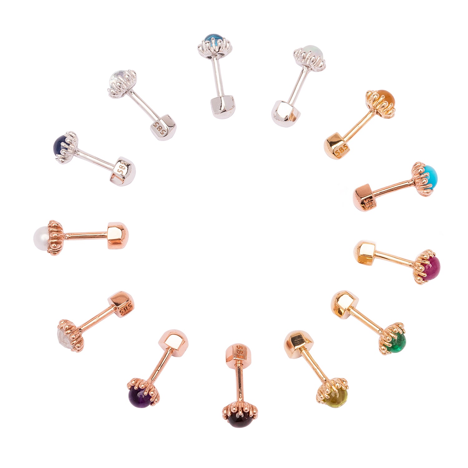 14K gold natural 12 stone piercing 18K errings girl 585 750 KOREA jewerllery