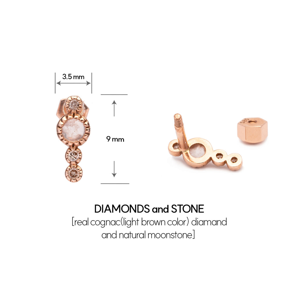 14K 18K gold diamond piercing errings moonstone natural custom jewerly