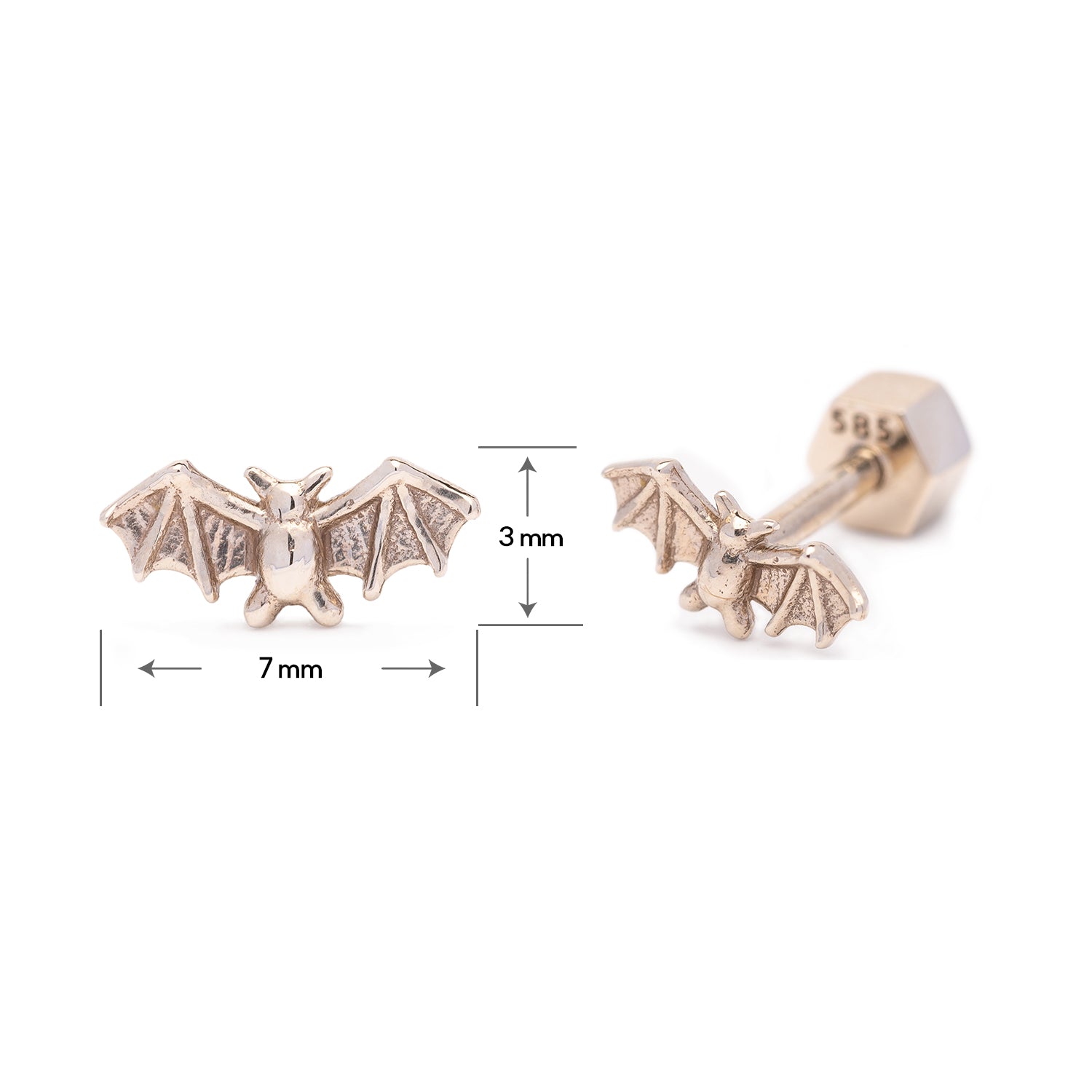 14K 18K gold piercing errings gold animal bat small simple gift custom jewerly